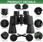 20 x 50 High Powered Binoculars for Adults, Large View Binocular Waterproof Compact Binoculars with Low Light Vision for Bird Watching Sightseeing Wildlife Watching Traveling Stargazing (Black)