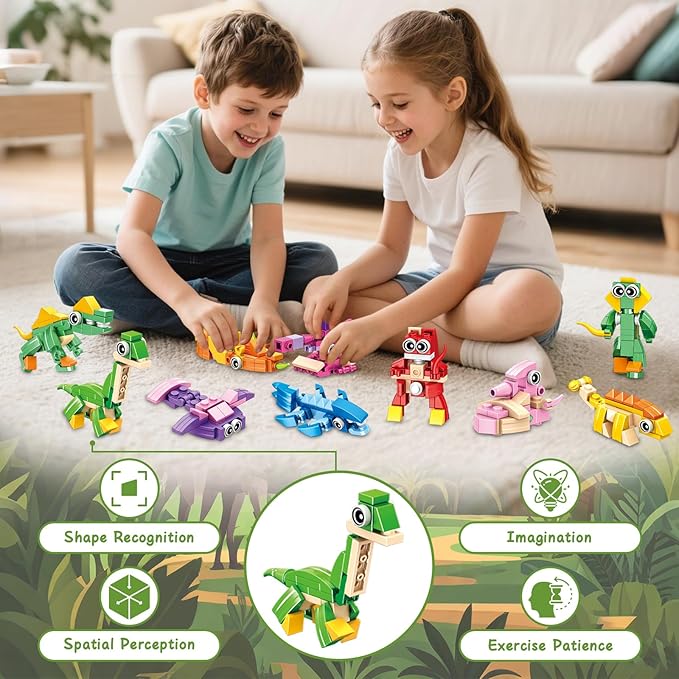 24 Pack Mini 3-in-1 Dinosaur Building Set, Kid's Classroom Gifts Build Block Toy Stocking Stuffers, Classroom Prizes Goodie Bags Fillers, Party Favors Boxes for Boys Girls 6 8 10 12