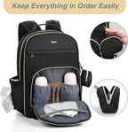 MOMUVO Diaper Bag Backpack, Quilted Baby Bag with Changing Pad & Stroller Straps & Pacifier Case, Large Travel Diaper Bags for Mom Dad, Black