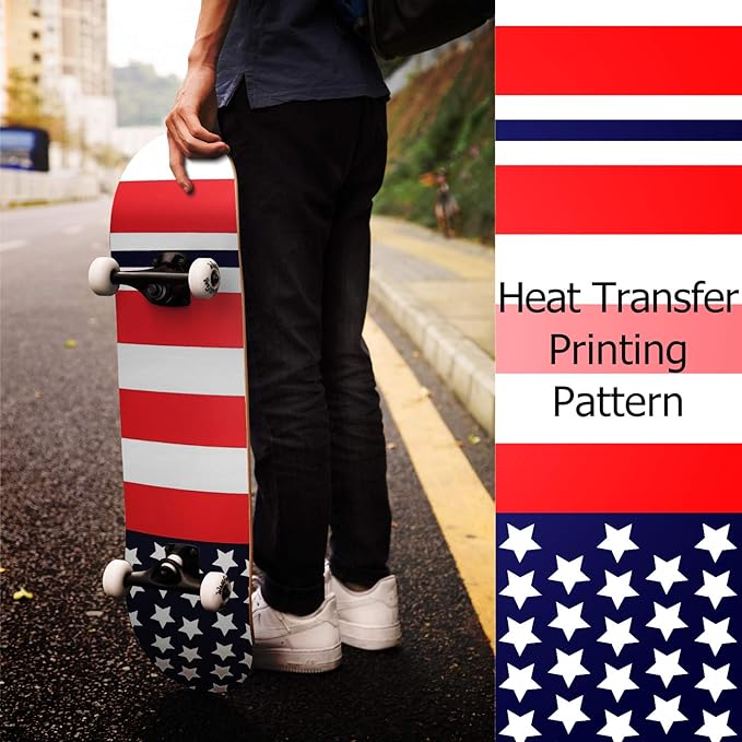 WhiteFang Skateboards for Beginners, Complete Skateboard 31 x 7.88, 7 Layer Canadian Maple Double Kick Concave Standard and Tricks Skateboards for Kids and Beginners