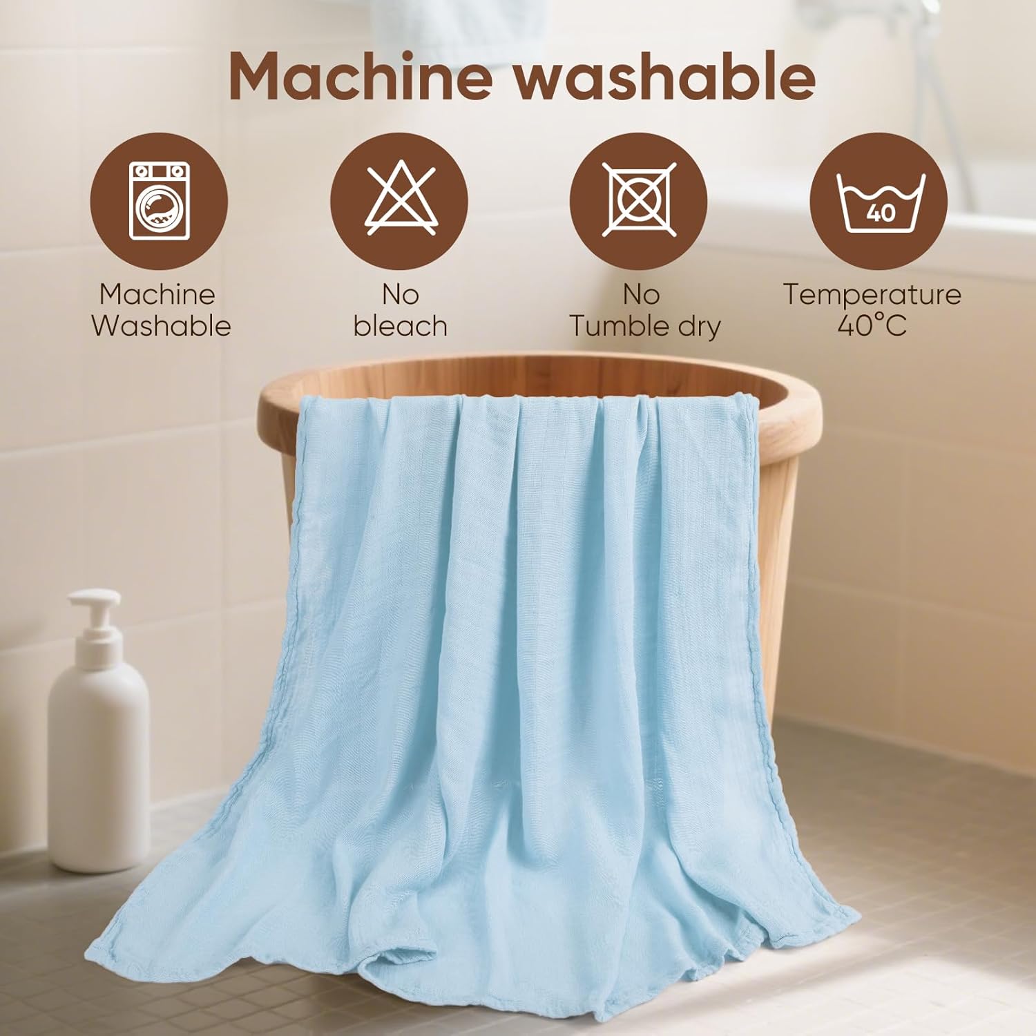 Muslin Swaddle Blankets, Nursery Receiving Blanket for Newborn, Baby Swaddle Wrap Soft Silky & Breathable, 3 Packs, 47 X 47In (White & Blue 3 Pieces)