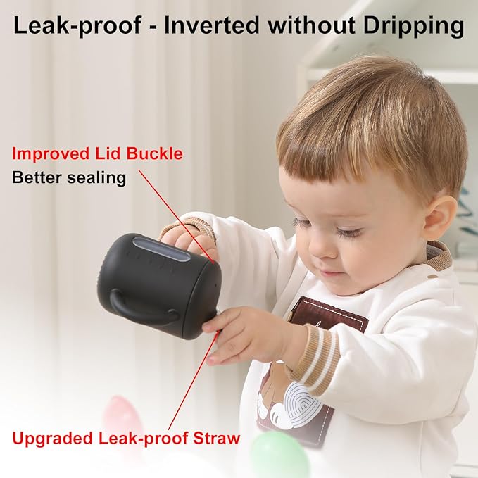 Seposeve 2 Pack Silicone Sippy Cups, Leak-Proof Baby Straw Cup for 6-12 Months, Spill Proof Toddler Cup with Straw 1-3 Years, with Capacity Marking, Non-slip Handle, Flow Control, 6 oz, 2 Black