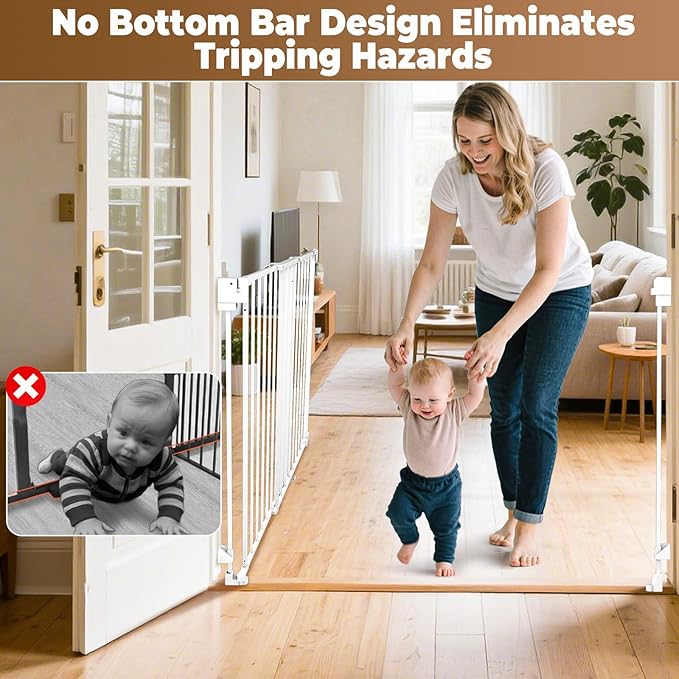 35-55" No Bottom Bar Baby Gates for Stairs, 39" Extra Tall Child Safety Gate with Auto Close Large Walk Thru Door, Hardware Mount Dog Gate Pet Gate for The House Doorways, Indoor Outdoor use
