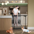Extra Wide Baby Gate Extra Wide Pet Dog Gates for Stairs Doorways Black Metal Tension Indoor Safety Gates with Pressure Mount 71.5-76.38 Inch