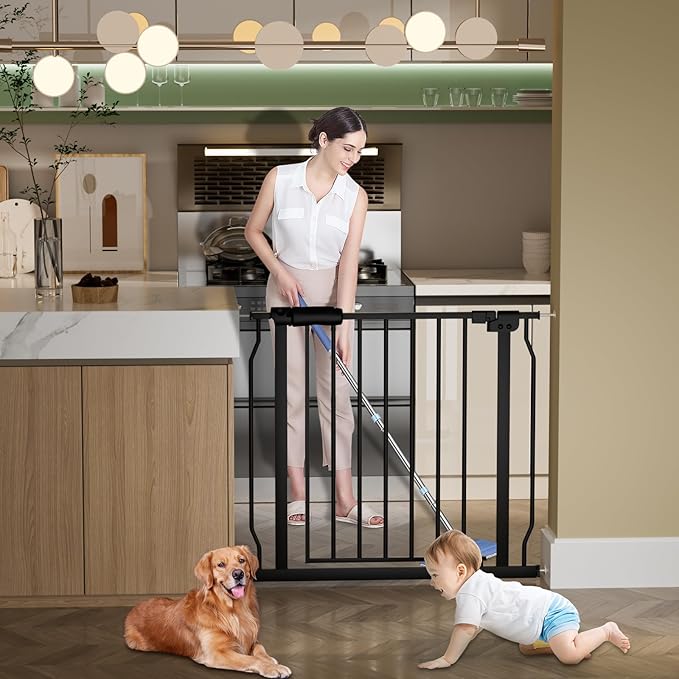 Extra Wide Baby Gate Extra Wide Extra Tall Dog Gates for Stairs Doorways Black Metal Tension Indoor Safety Gates with Pressure Mount 38.5-43.5 Inch Wide
