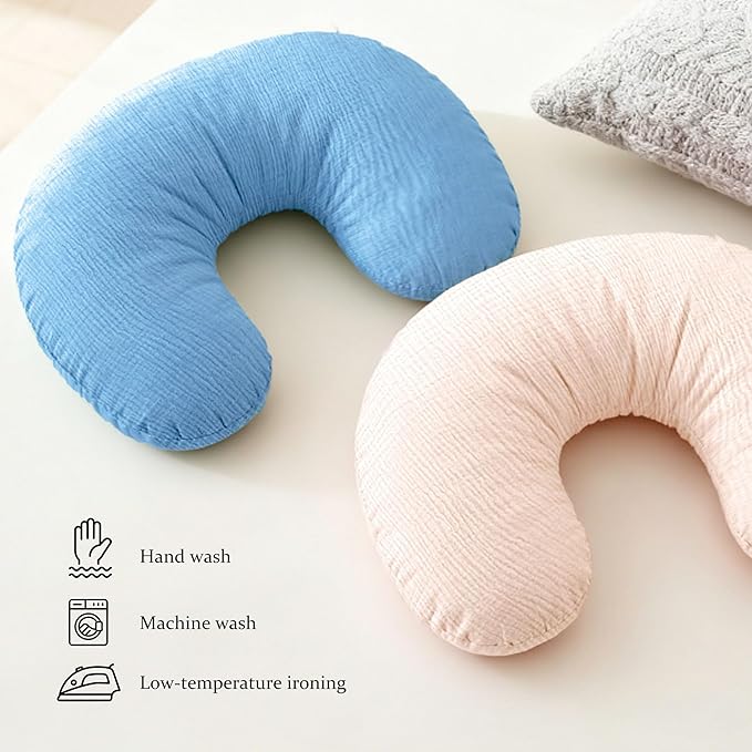 Nursing Pillow Covers, 2 Soft and Cosy Breastfeeding Pillow Covers for Standard Baby Nursing Pillows for Both Boys and Girls (Dark Blue and Beige)