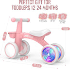 Umatoll Colorful Lighting Baby Balance Bike Toys for 1 Year Old Girls Gifts, Adjustable Seat, 1st Birthday Gifts, 12-24 Months Toddler Bike, Pink