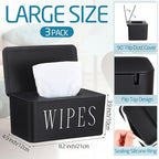 3 Pack Baby Wipes Dispenser Holder Wipe Container for Bathroom with Lid Toilet Tissue Paper Storage Refillable Box for Home Office Cars(Large,Black)