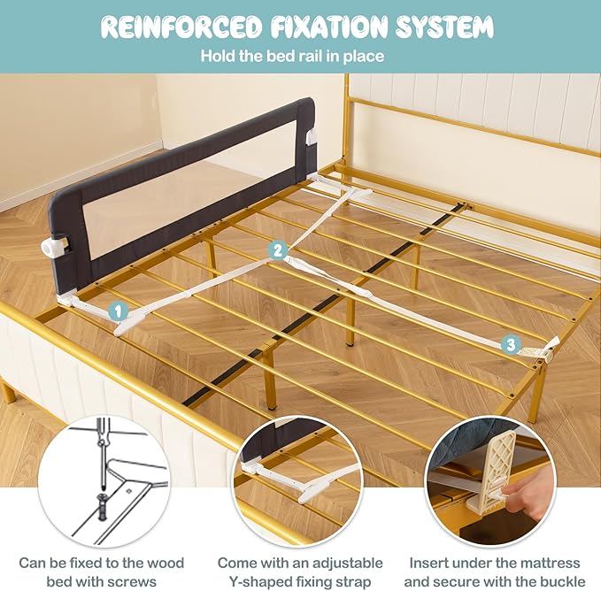 BABY JOY Bed Rails for Toddlers, Extra Long, Swing Down Safety Bed Guard for Convertible Crib, Folding Baby Bedrail for Kids Twin, Double, Full Size Queen & King Mattress (60-Inch, Dark Blue)