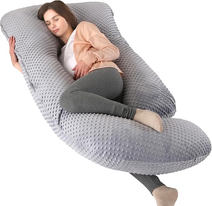 cauzyart Pregnancy Pillows for Sleeping U-Shape Full Body Pillow and Maternity Support - for Back, HIPS, Legs, Belly for Pregnant Women with Removable Bean Velvet Cover(Gray)