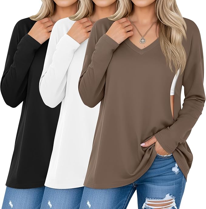 3 Pack Women's Oversize Nursing Shirts for Breastfeeding with Hidden Zippers Loose Fit Long Sleeve Maternity Tops