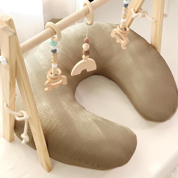 Hooyax Muslin Nursing Pillow Covers Only, Soft and Breathable Nursing Covers for Breastfeeding Pillows, Adorable Infant Feeding Pillow slipcover for Baby Boy and Girls (Brown)