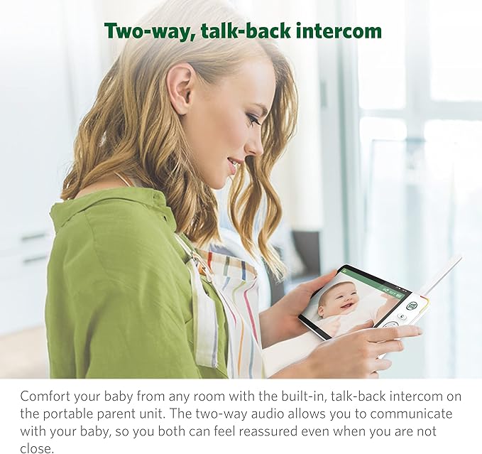 LeapFrog LF915-2HD Baby Monitor, 2 Cameras, 5” 720p Screen, 360° Pan-Tilt-Zoom, Color Night Vision, Night Light, Two-Way Intercom, Secured Transmission No WiFi