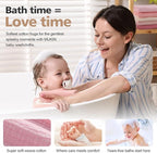 MUKIN Baby Washcloths,Muslin Burp Cloths Towels for Newborns,Absorbent Cotton Bath Face Towel ，5 Pack, 12x12 Inches (Rosy Embrace)