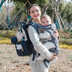 BabbleRoo Grow Carrier – Safety-Certified 6-in-1 Baby Carrier with Hip Seat, Ergonomic & Adjustable Toddler Carrier 7-50 lbs with Hip Support, Hood for Sun Protection, Newborn to Toddler, Navy Hearts