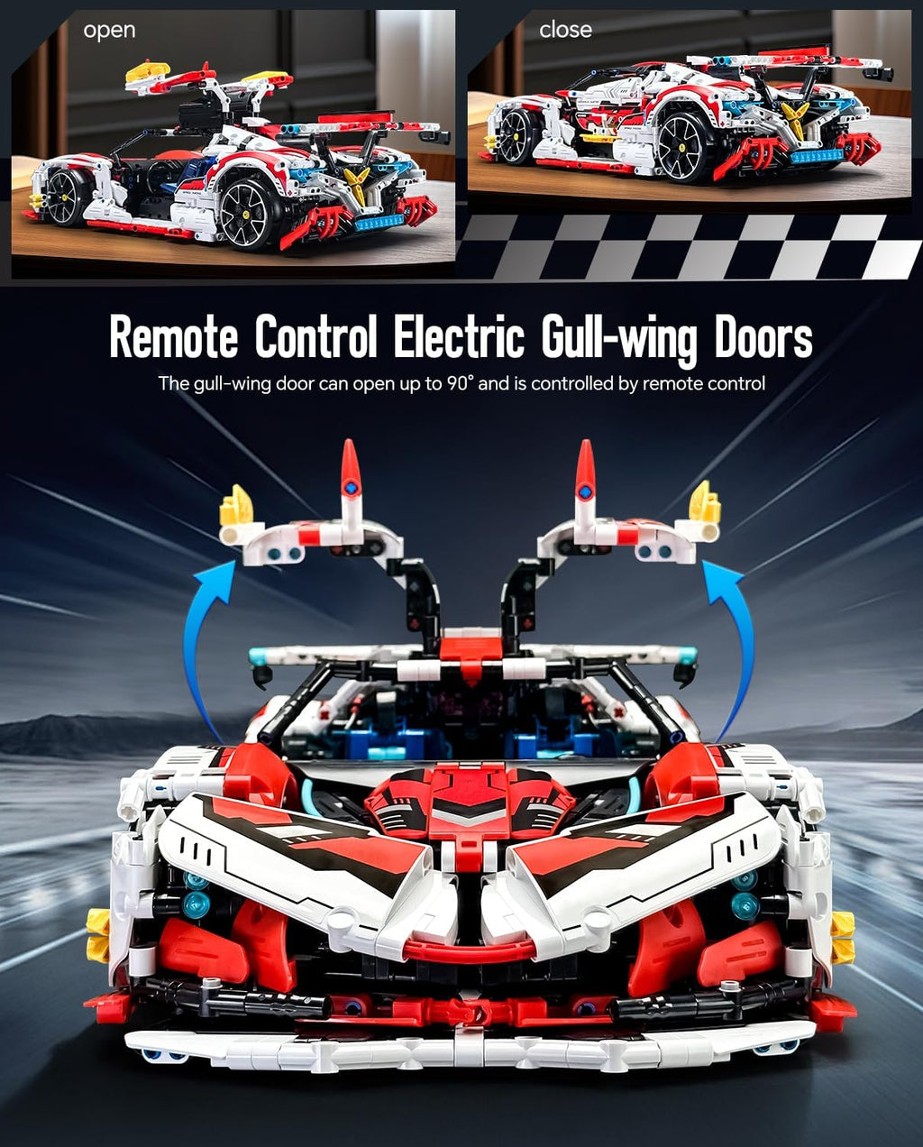 1:10 Race Car MOC Building Kit and Engineering Toy, Adult Collectible Sports Car Technology Car Building Kit, Remote Control Scale Sports Car Model for Adults Men Teens(2277 Pcs)