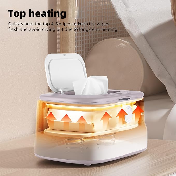 Wipe Warmer and Baby Wet Wipes Dispenser | Wipes Warmer for Newborn Baby Fast Top Heat | USB Travel & Portable Wipe Warmer with Light, Spring, Safety Lock | Wet Wipes Warmer for Bathroom 3 Temperature