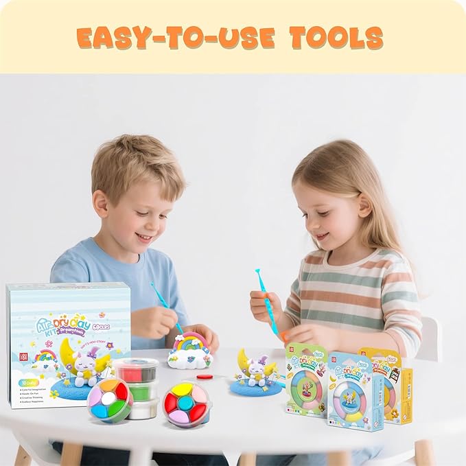 Air Dry Clay Kit - Modeling Clay for Kids 10 Boxes mit Sculpting Tools und Tutorials, Ultra Light & Soft, Safe & Non-Toxic, DIY Model Magic Clay,Creative Crafts Toys Gifts for Girls Boys 3+ Years Old