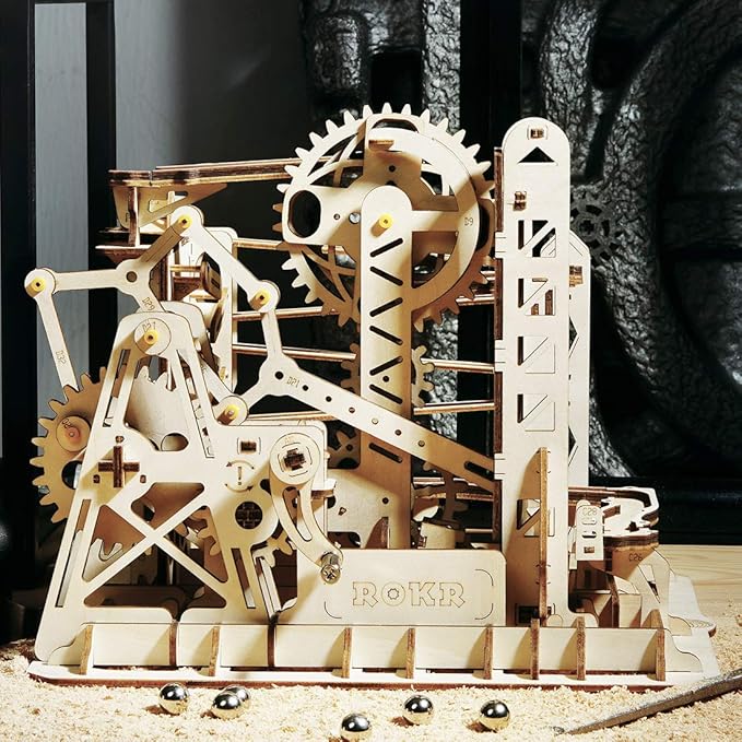 ROKR 3D Wooden Puzzles for Adults-Marble Run Model Building Kit-Wood Model Kit (LG503★Lift Coaster)