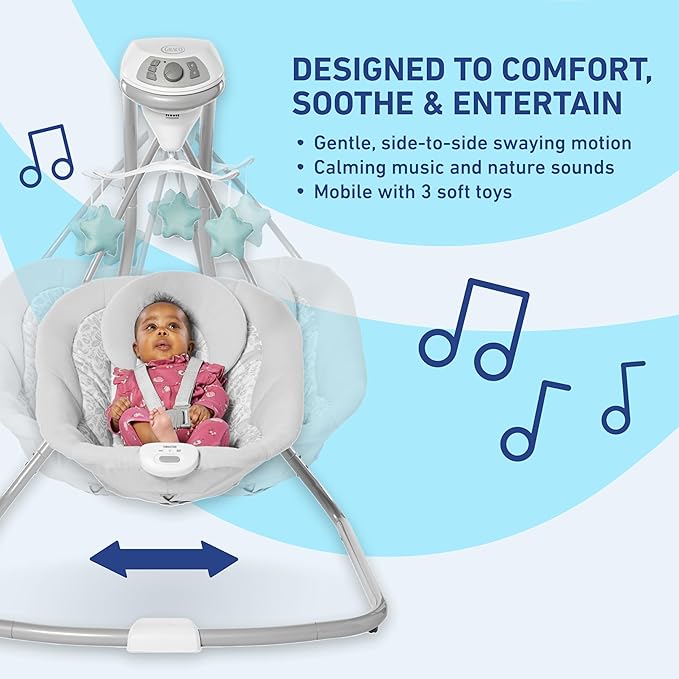 Graco Simple Sway Baby Swing, Side‑to‑Side Sway, Infant Swing with 6 Speeds, Vibration, Abbington