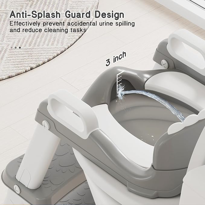 Potty Training Seat, Toddler Toilet Seat for Kids Boys Girls, 2 in 1 Potty Training Toilet for Kids, Splash Guard Anti-Slip Pad Step Stool, Adjust High Potty Chair for Toddler Kid Boys Girls