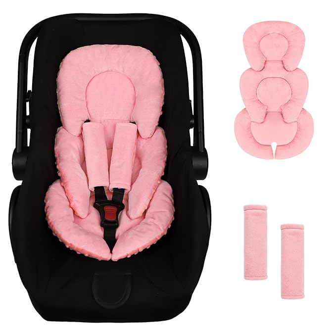 GFU Infant Car Seat Insert Head and Body Support, Reversible Newborn Insert for Carseat with Strap Pads, Soft Stroller Cushion Pillow Insert for Boys and Girls, Fits for Stroller, Swing, Red