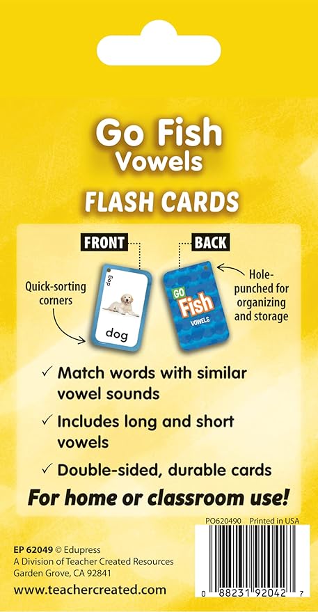 Teacher Created Resources Go Fish Vowels Flash Cards (EP62049), Medium