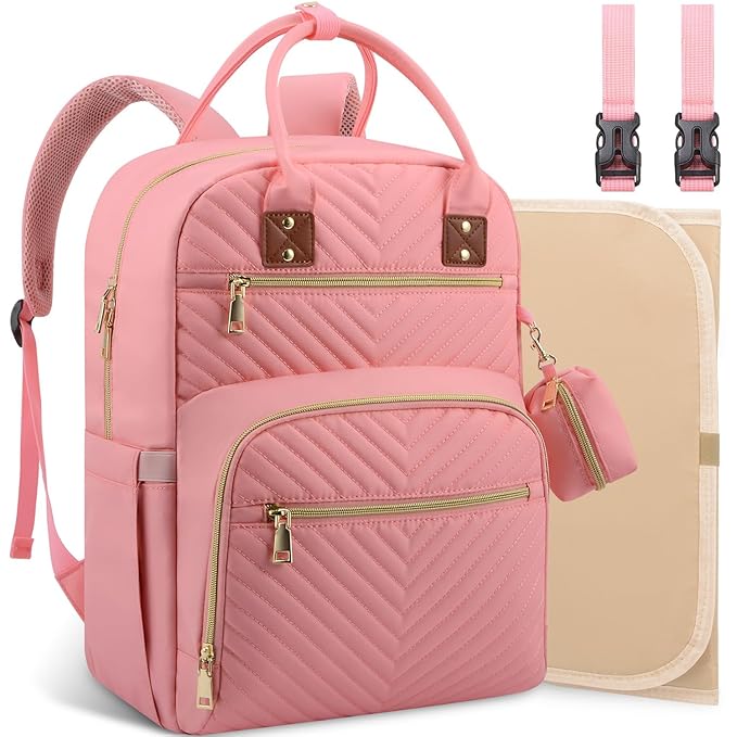 Baby Diaper Bag Backpack, Travel Diaper Bags for Baby Girl Boy Large Capacity Baby Bag Backpack for Women Light Pink