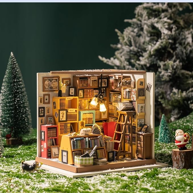 Rolife DIY Miniature House Kit Sam's Study, Tiny House Kit for Adults to Build, Mini House Making Kit with Furnitures, Halloween/Christmas Decorations/Gifts for Family and Friends (Sam's Bookstore)