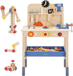 69‑Piece Wooden Kids Tool Bench – Montessori Toddler Workbench with Pretend Power Drill, Clock & Storage Shelf – STEM Construction Play Set for Boys & Girls Ages 3‑5