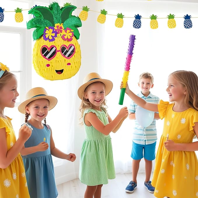 WERNNSAI Pineapple Piñata - Luau Party Piñata Game with Blindfold and Bat for Girls Boys Kids for Hawaiian Tropical Luau Party Supplies Summer Fruit Themed Birthday Party Decorations