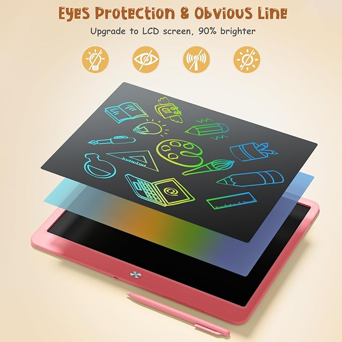 LCD Writing Tablet for Kids, 15 Inch Large Screen Doodle Board Toddler Toys, Drawing Writing Board Tablet, Office Message Notes Board Birthday Gift for 3-12+ Year Old Girls Boys Toys, Pink