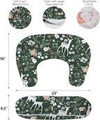 Little Grape Land Nursing Pillow,Upgraded Breast Feeding Pillow for Mom,Breastfeeding & Bottle Feeding for 0–13 Months, Soft Machine Washable Cover with firm breathable filling, Tummy Time,Forest Deer