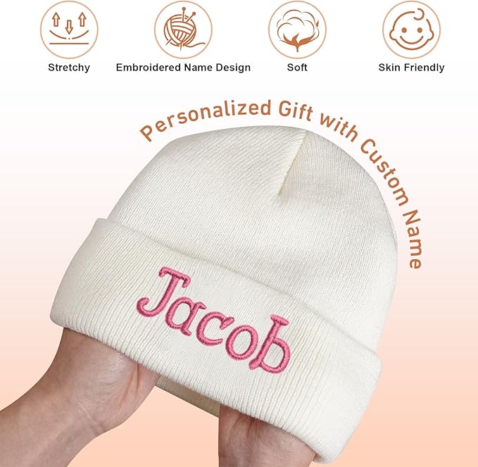 Custom Beanie Hats for Baby Girls Boys - Personalized Embroidered Beanies with Name for Infants Toddlers Adults