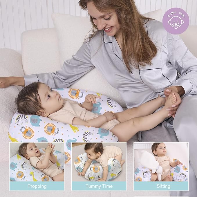 Little Grape Land Nursing Pillow for Breastfeeding, Breathable Breast Feeding Pillow and Positioner with Removable Cover for More Support, Tummy Time and Bottle Feeding Support Pillow, Animals