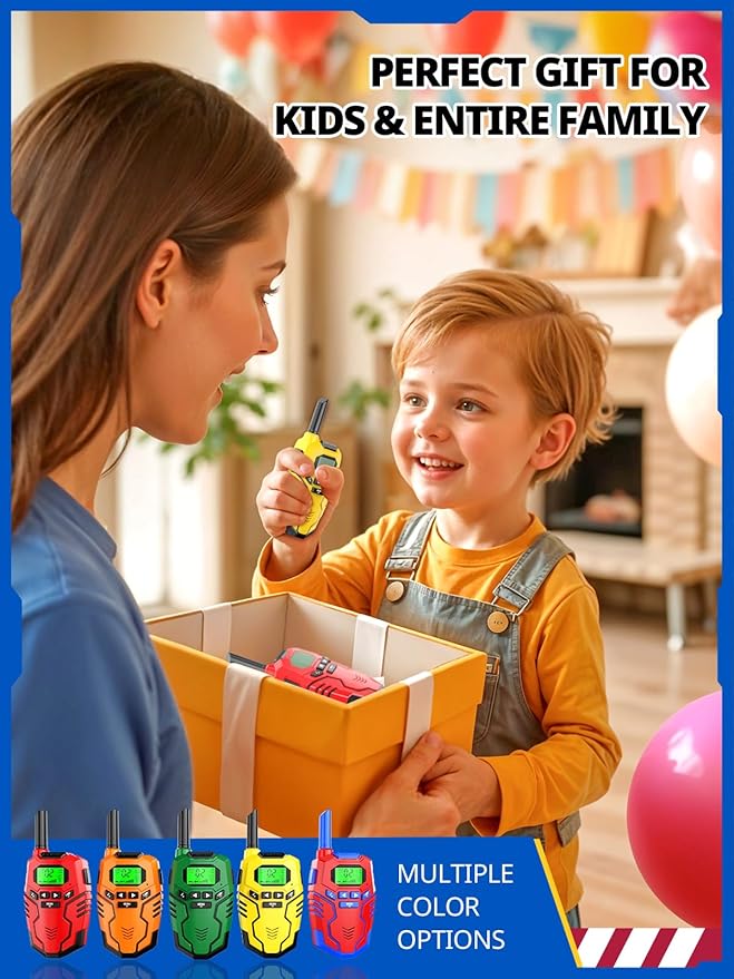 Walkie Talkies for Kids Rechargeable, Long Range 2 Way Radio, Outdoor Beach Camping Road Trip Role Play Toys Birthday Xmas Gift for Boys Age 7-12, 2 Pack