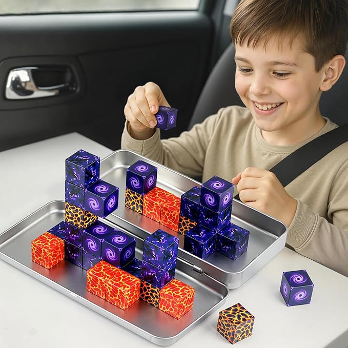 3 otters 32PCS Magnetic Building Blocks, Magnetic Cubes Portal Travel Toys for Kids Construction Sensory Toys for Toddler 3 4 5 6 7 8