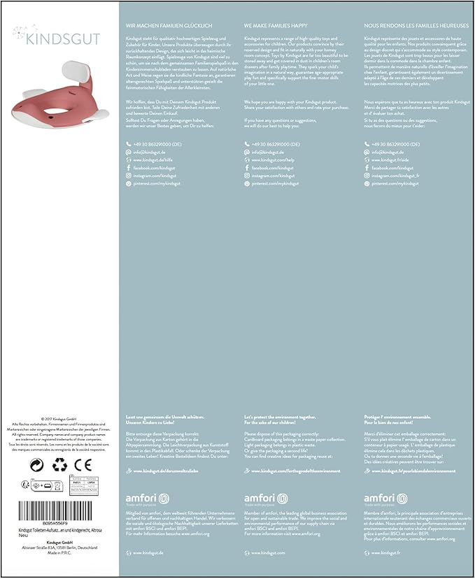 Kindsgut Potty Training Seat in whale design, designed in Germany, suitable for all toilet shapes non-slip toilet seat, Dusty Pink