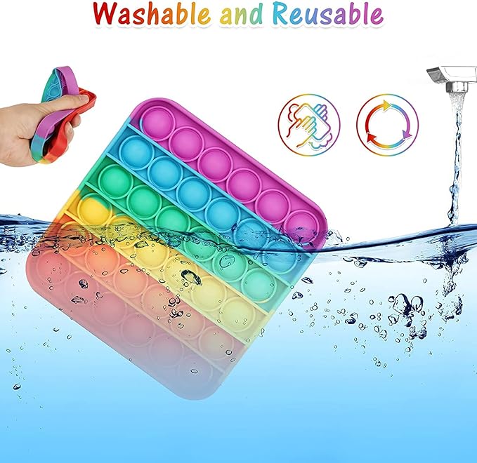 Multipurpose 4 Pack Rainbow Pop it Fidget Toy, Bubble Sensory Toy for Kids and Adults, Stress Reliever, 4 Shapes Poppers-Heart, Circle, Octagon, Square Pressure Relieving