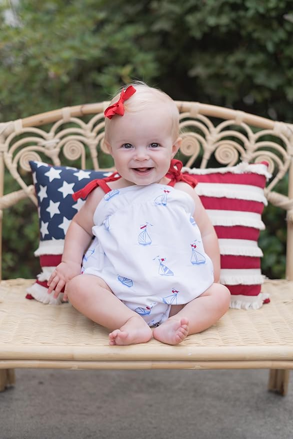 Wee Ones Girls' Plain Wrap Classic Grosgrain Hair Bows on a WeeStay No-Slip Hair Clip, Handmade, Tiny, Red