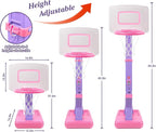 Super Joy Toddler Girl Basketball Hoop - Adjustable Kids Ball Hoop Set for Indoor - Portable Pink Mini Basketball Goal Outdoor Outside Pool Sport Toys Gifts for Baby Boys Age 1-3 2-4 3-5