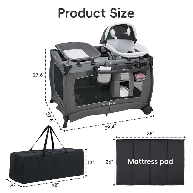 Pamo Babe Portable Playpen Foldable Playard for Baby and Toddler Mattress, Changing Table for Newborn Portable Playard
