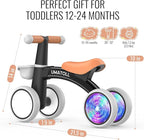 Umatoll Colorful Lighting Baby Balance Bike Toys for 1 Year Old Boys Gifts, Adjustable Seat Baby Walker, One Year Old Boy Birthday Gifts, 12-24 Months Toddler First Ride on Toys