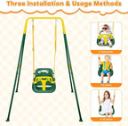 4-in-1 Toddler Swing Set & Baby Jumper and Bouncer for Toddlers, Foldable Baby Swing Stand for Outdoor Indoor Play, Easy to Assemble and Store for Ages 6 Months to 10 Years Old (Dark Green)