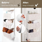 ANTIS'S HOME Over The Door Organizer Boho Bedroom Decor Nursery Storage with 3 Large Woven Pockets, Macrame Nursery Organizers and Toys Storage, Behind Door for Bathroom, Beige Back of Door Organizer