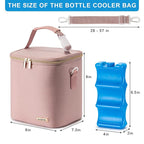 Breast Milk Cooler Bag with Ice Pack Fits 6 Baby Bottles Up to 9 Ounce, Baby Bottle Bag with Shoulder Strap for Nursing Mom Daycare, Pink
