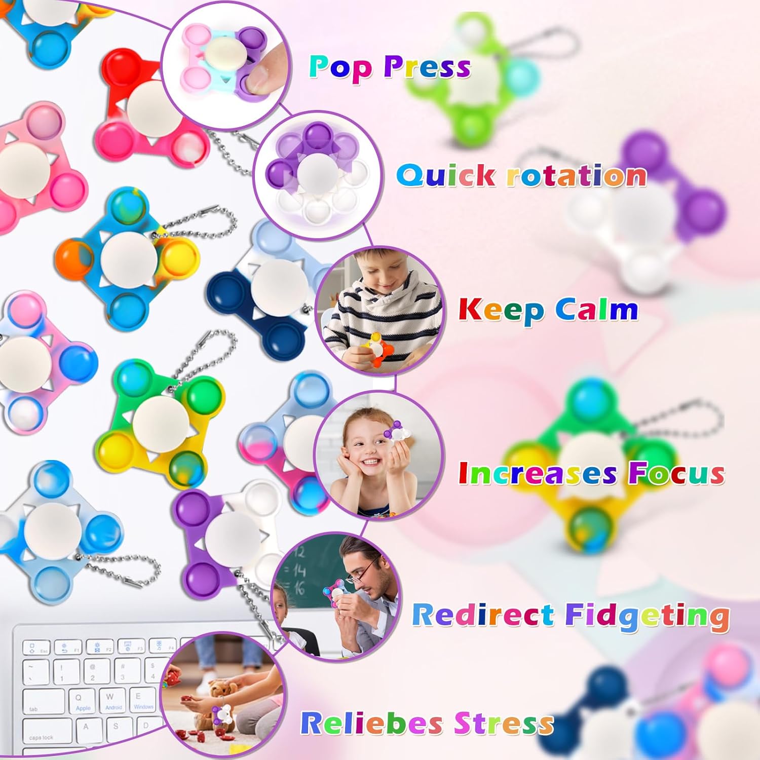 42 PCS Pop Fidget Spinners - Colorful Party Favors for Kids - Sensory Toys for Stress Relief and Anxiety - Classroom Prizes,Goodie Bag Stuffers,Birthday Gifts