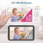 VTech 2-Cameras Advanced HD Video Baby Monitor with Camera & Audio, 5.5" High-Definition IPS Screen, Pan-Tilt-Zoom, Night Light, 2-Way Talk, Lullabies, Soothing Sounds, No WiFi: Advanced HD Plus Twin