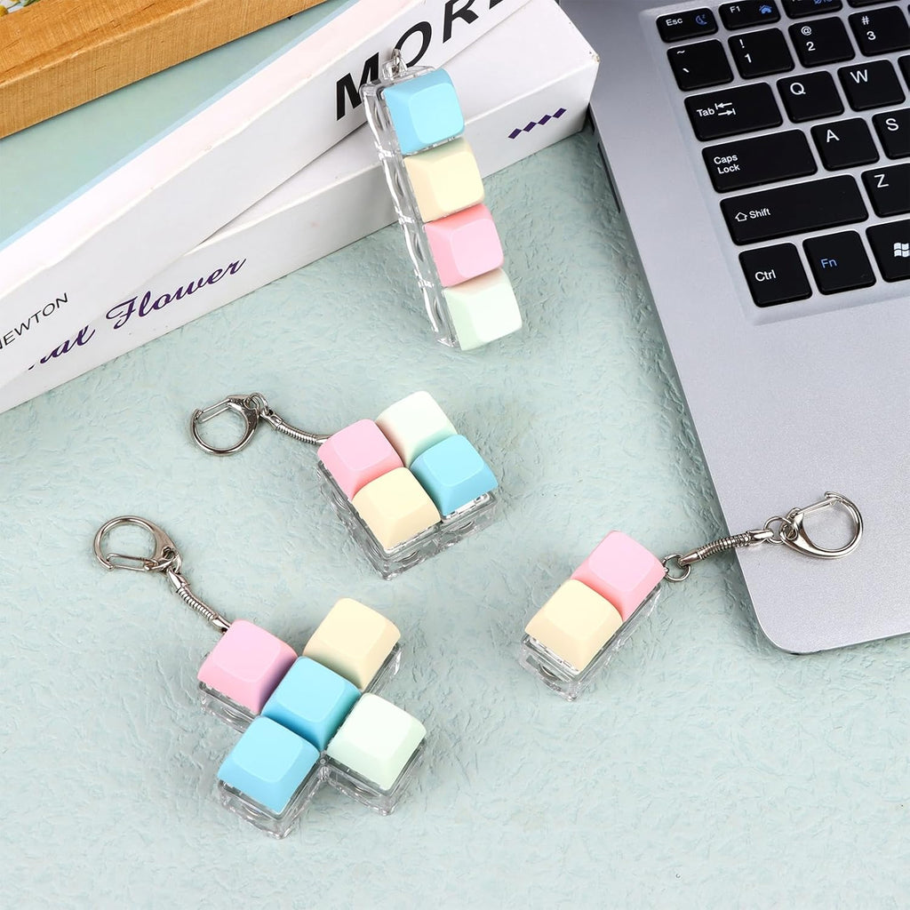 4 Pcs Keyboard Fidget Keychain Decompression Toys Keyboard Fidget Clicker Finger Keyboard Toys,Fidget Keychain with LED Light Stress Relief Keyboard,Keyboard Clicker for Gifts to Pass The Boring Time