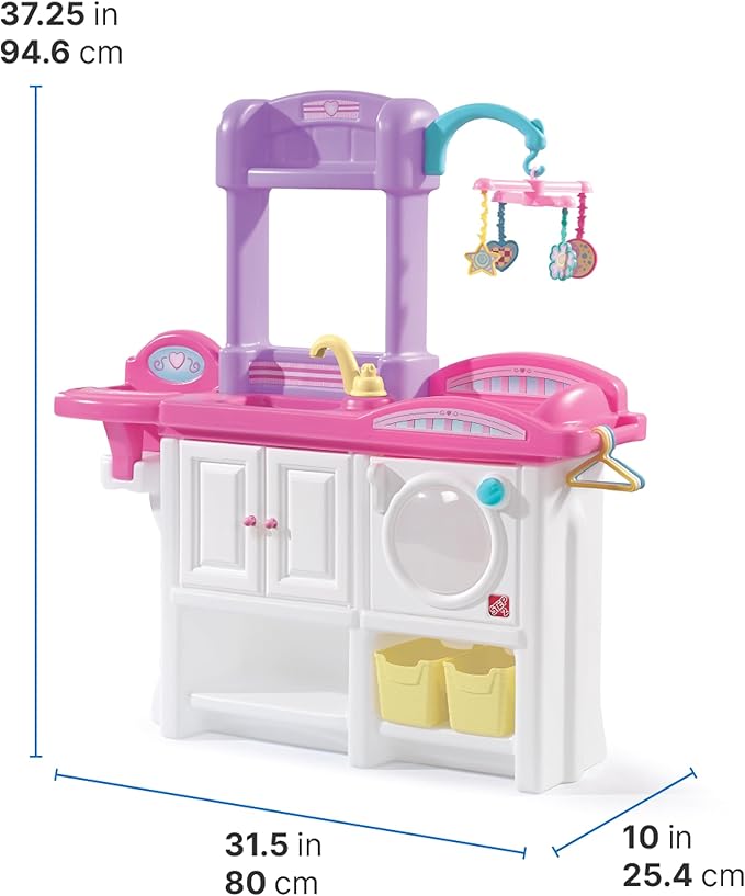 Step2 Love & Care Deluxe Baby Doll Nursery Playset for Kids, Compact Changing Station & Crib, Made of Durable Plastic, Includes Toy Accessories, For Toddlers 2-6 Years Old, Pink